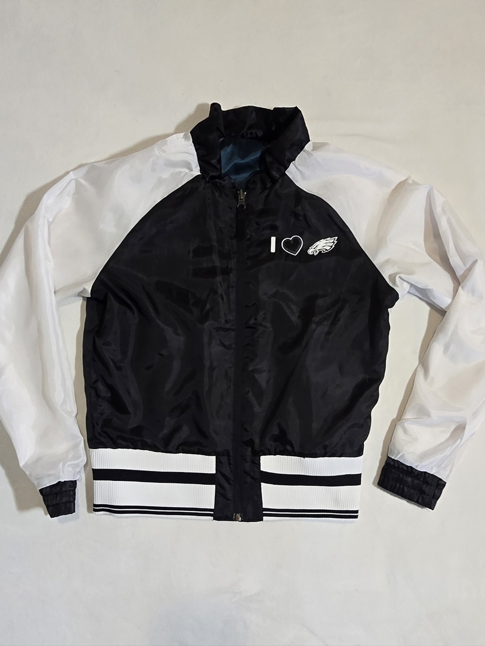​Vtg Reebok Philadelphia Eagles Reversible Satin Jacket Midnight Green NFL - Picture 5 of 10